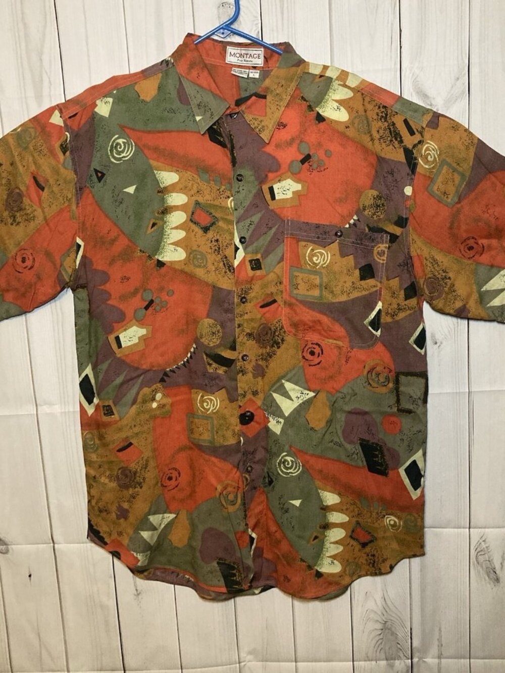 Montage Pour Homme Rayon Men's Geometric/ Abstract Print Button Up Shirt Size L